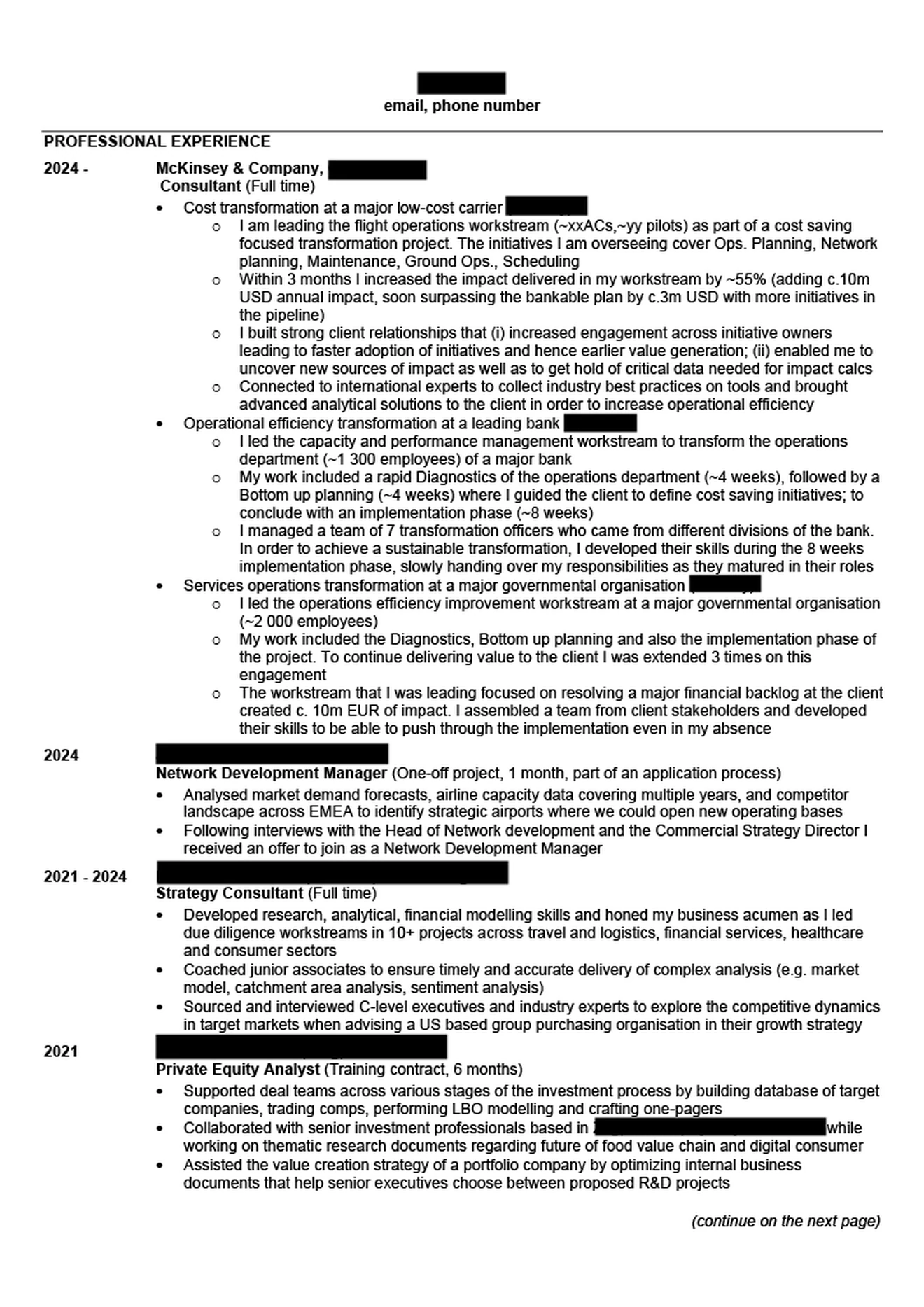 McKinsey resume example 1