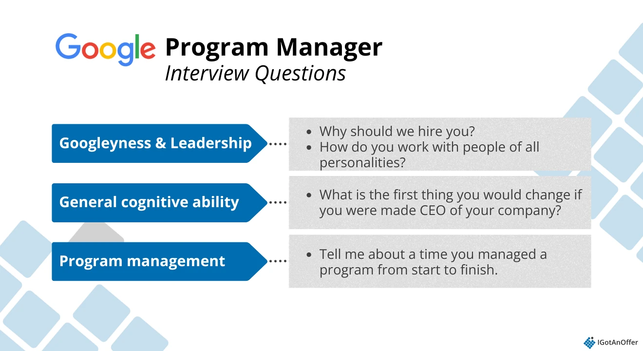 Google program manager question categories