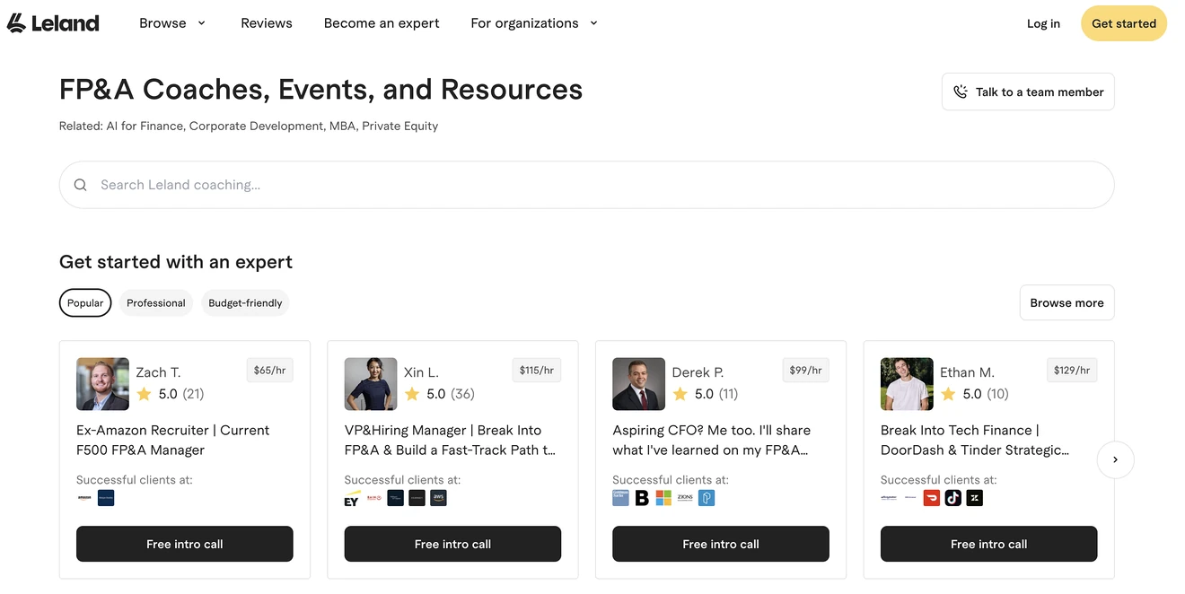 Leland FPandA coaches, events, and resources