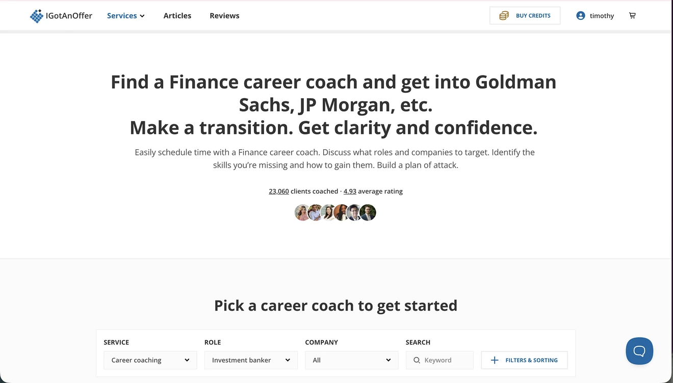 igotanoffer finance career homepage