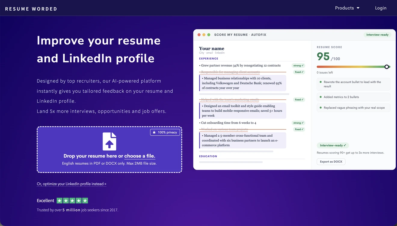 Resume Worded homepage