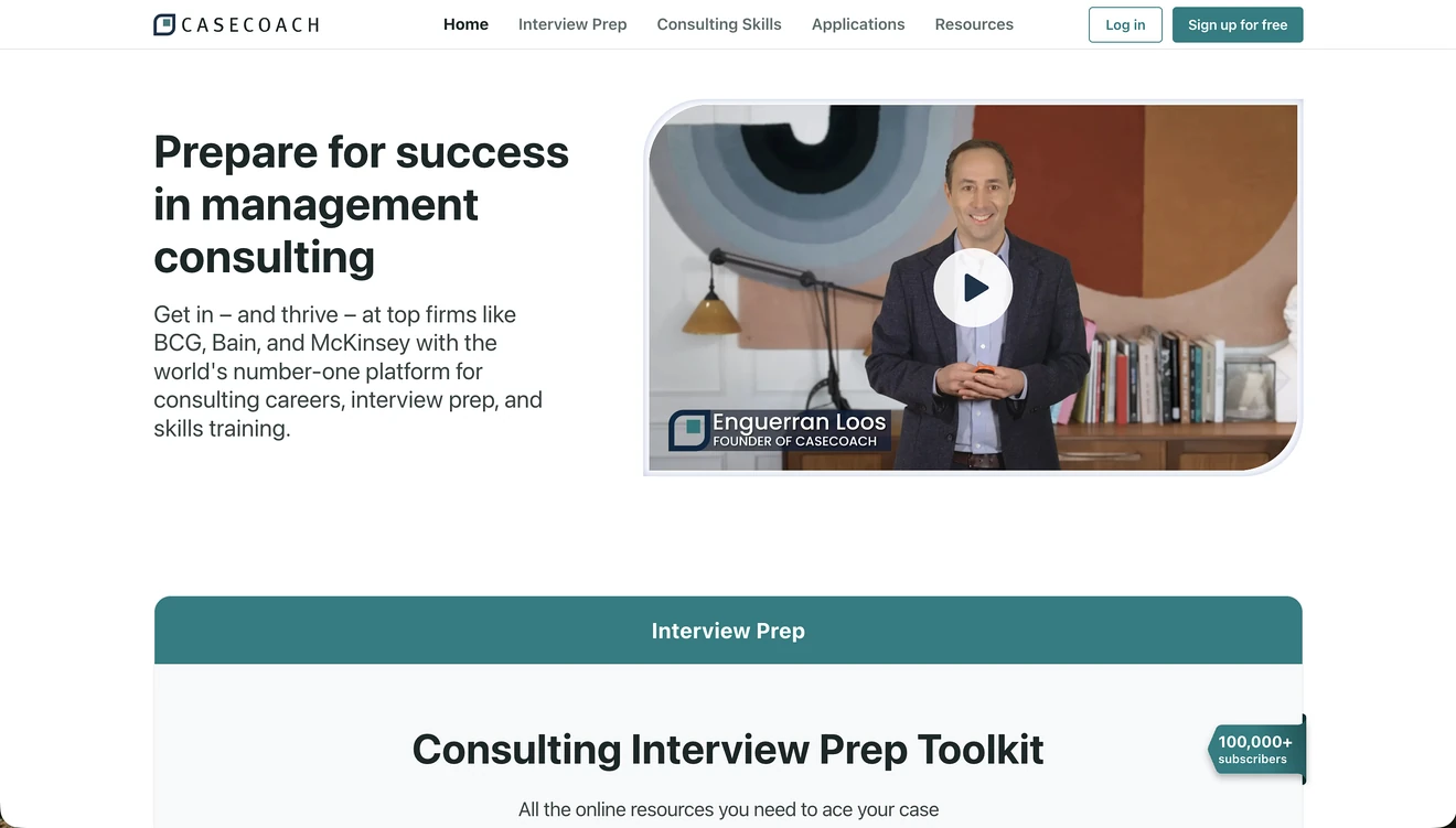 screenshot of casecoach homepage