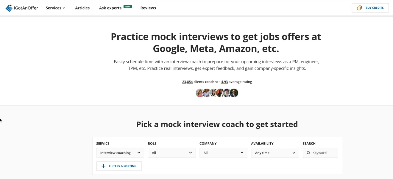 IGotAnOffer mock interview landing page