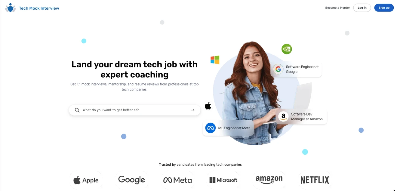 Tech Mock Interview behavioral landing page