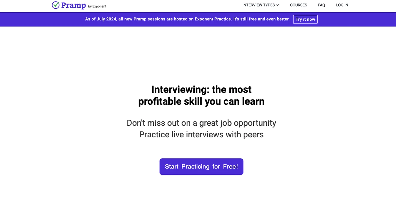 Pramp landing page