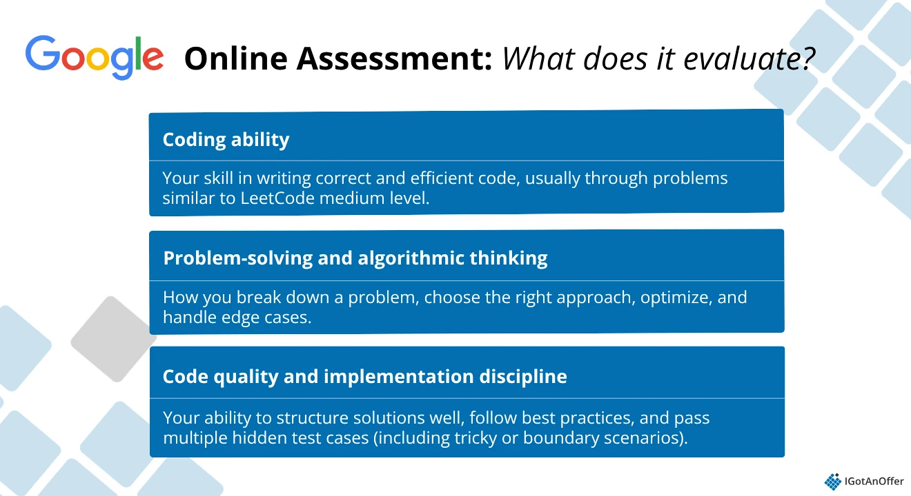 Google Online Assessment: What does it evaluate?
