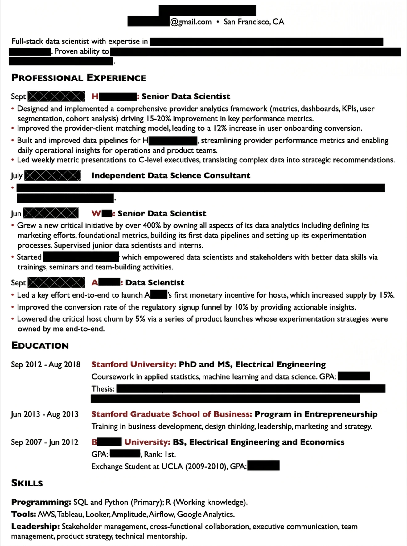 Data science resume example 1