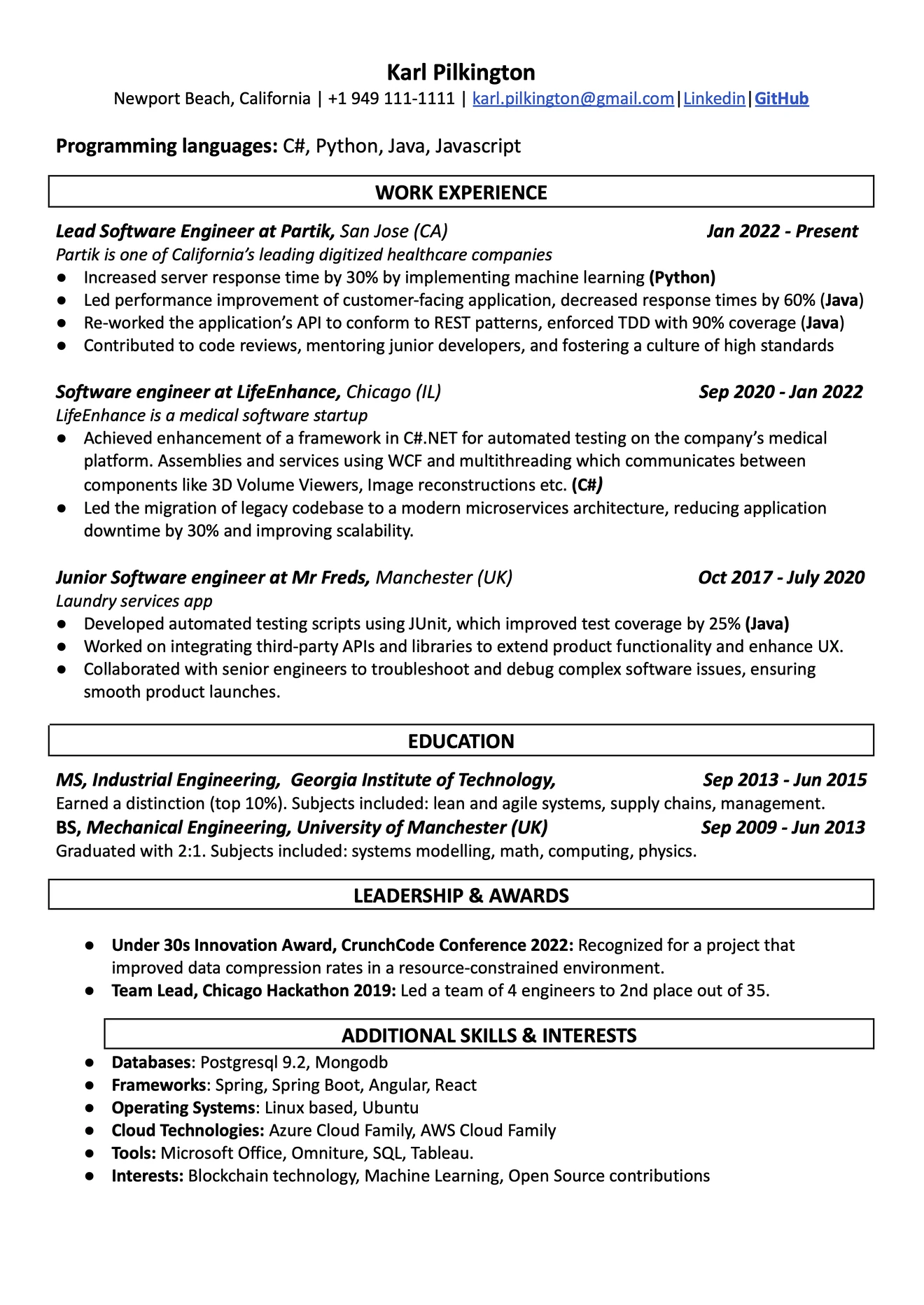 SWE Resume Template