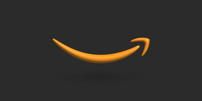 A 3D orange Amazon smile logo centered on a dark gray background.