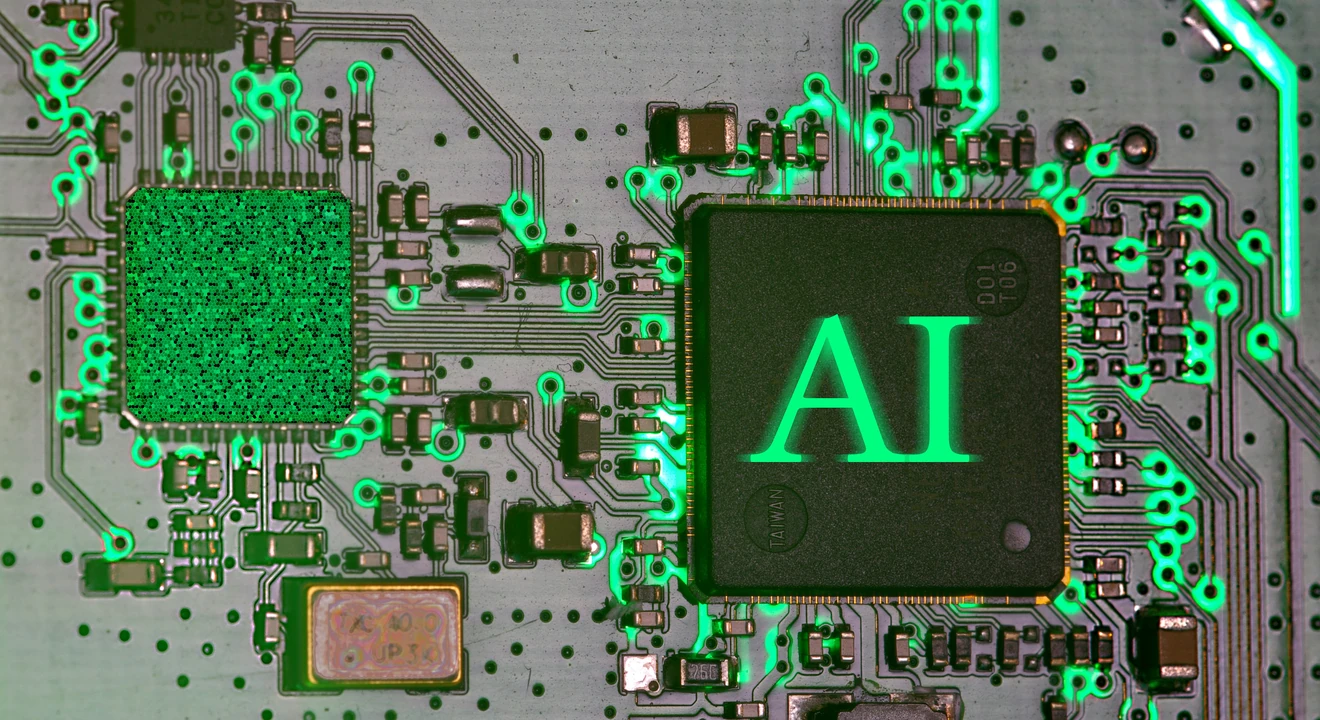 AI initials on a circuit board