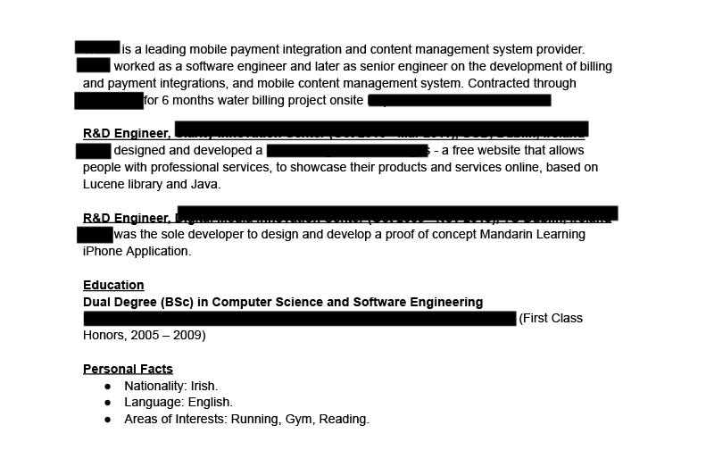 Meta EM resume example 5